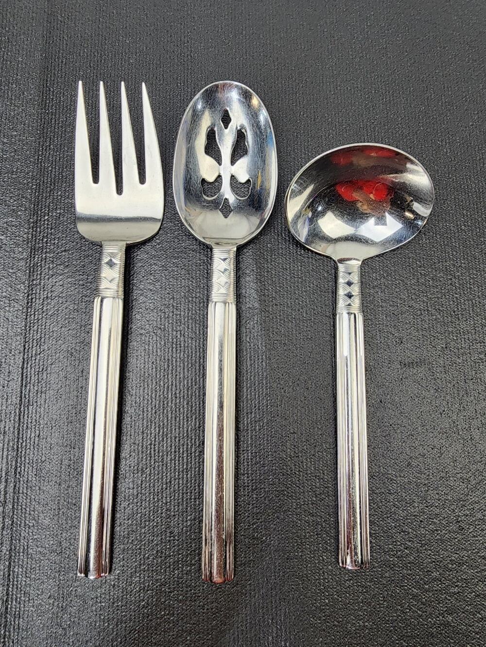 Pfaltzgraff Flatware "Crossroads" Serving Gravy Ladle Meat Fork Slotted Spoon